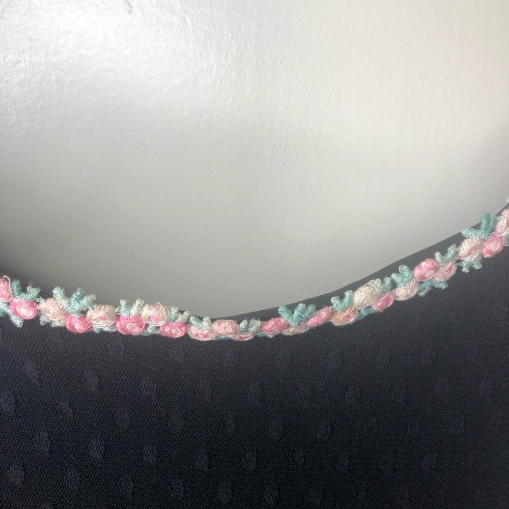 Vintage Betsey Johnson 90’s Swiss Dot Black Dress with Pink Flowers Trim - Picture 3 of 11